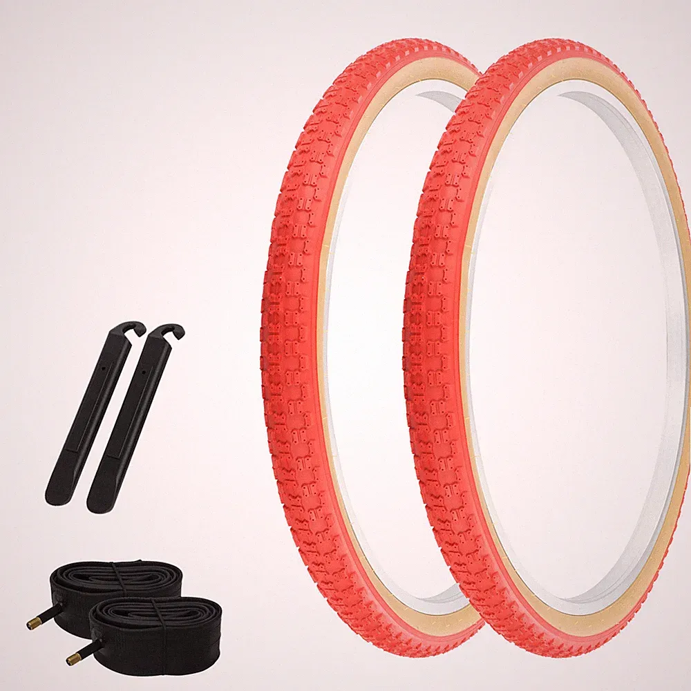 PRO+ Bicycle Tire 26" x 1.75" Comp III Red/Gum P-104A (2) Tires ,Tubes & Levers